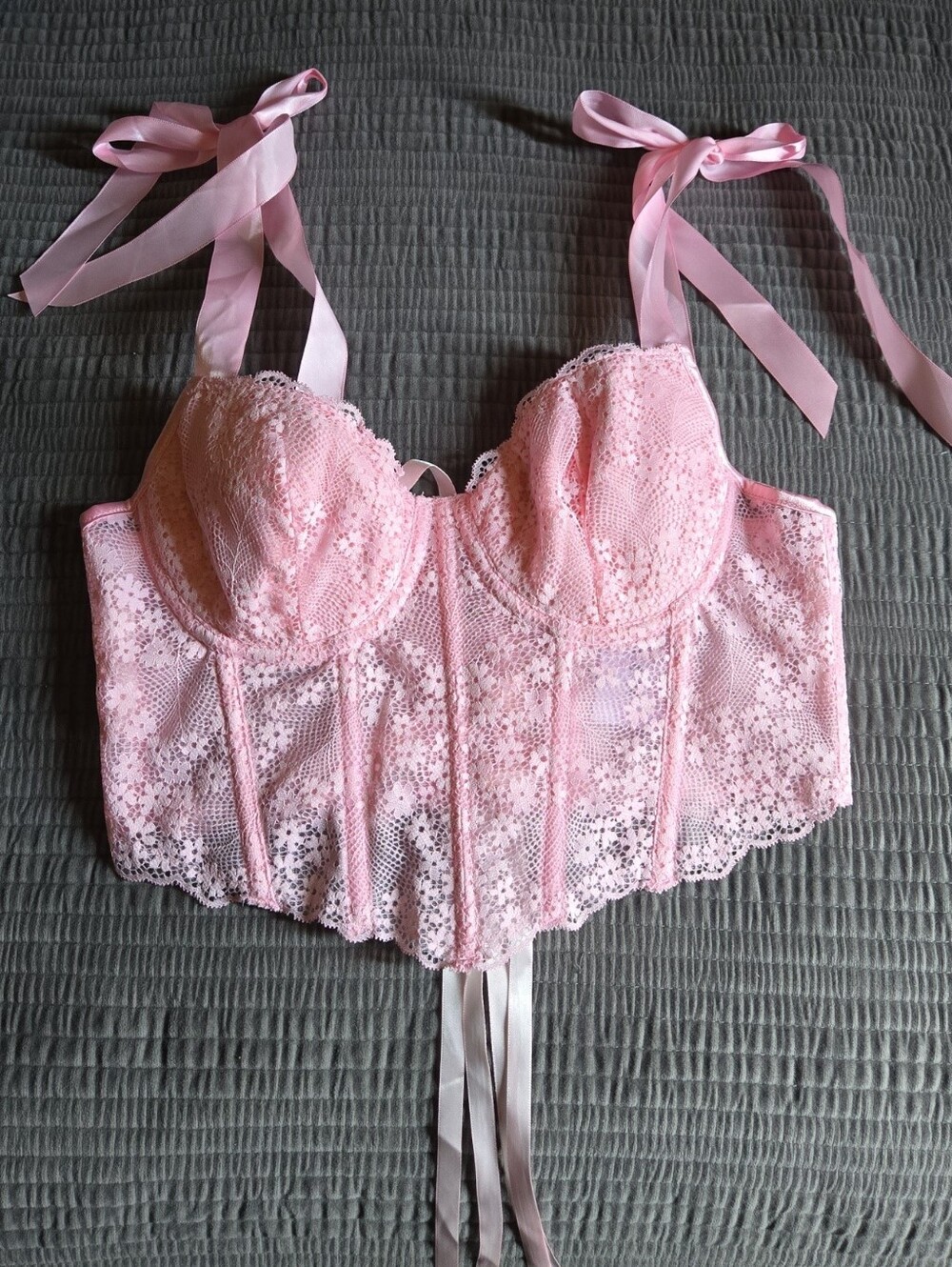 Pink Bow Ribbon Lace Up Corset